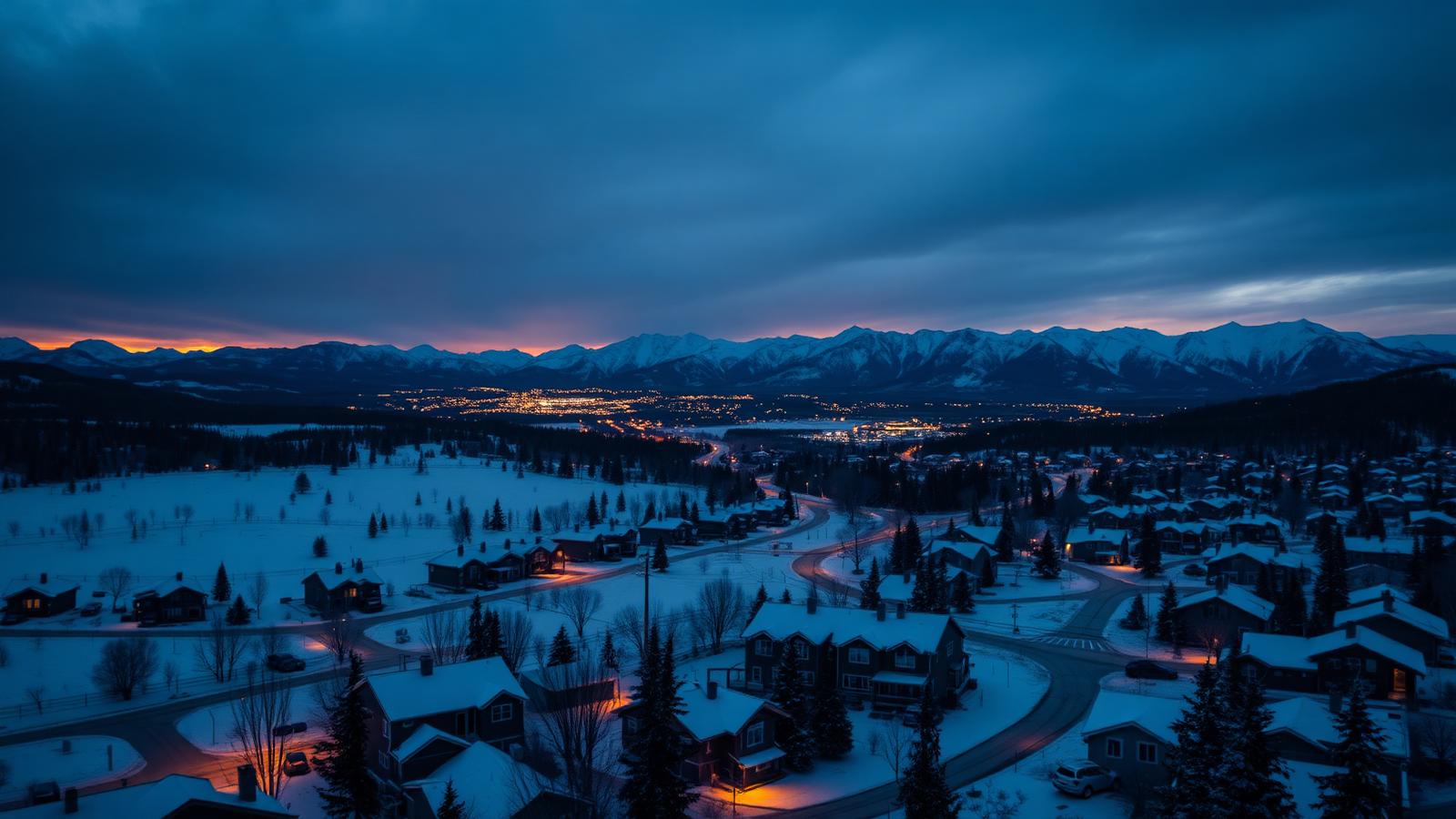 Service area across the Canadian Rockies at dusk